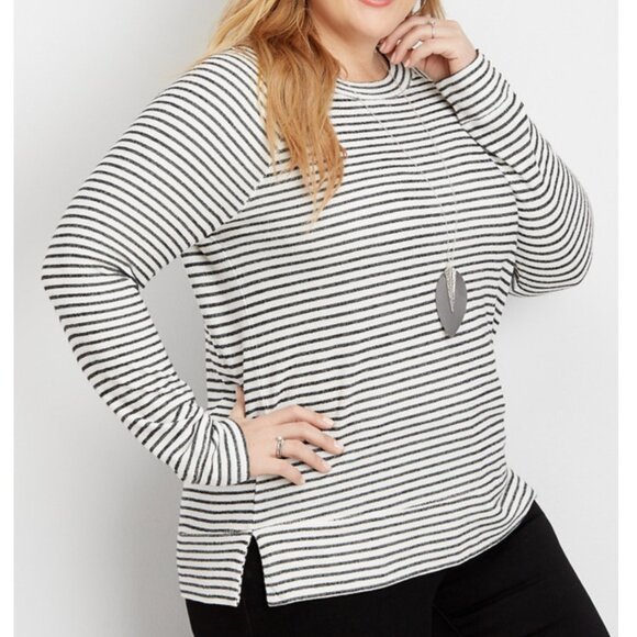 MAURICES Stripe Crew Neck Pullover White Black French Terry Cotton Sweatshirt XL - Picture 1 of 16